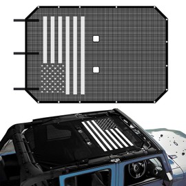 Sun Shade Bikini Top for Jeep Wrangler JK & JKU 4-Door 2007-2018,UV Protection & Heat Shield,Wind & Noise Reduction Black Mesh Cover(US Flag)