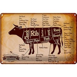 Tin Sign Cow 30 x 20 cm Made in Germany Beef Cuts Organic Butcher Shop