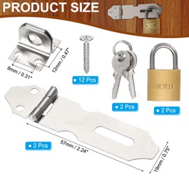 PATIKIL Door Lock Hasp Latch 2.2 Inch,2 Set Stainless Steel Safety Hasp Lock Clasp Hinge Packlock(25mm) with Screws/Key for Door Gate Cabinet Closets, Silver