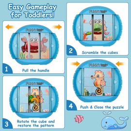 Fullware Rotating 3D Puzzle for Kids 3 4 5 6 7 Year Old, 4 Puzzles in 1, Handheld Fidget Toys for Travel, Cars & Plane, Fine Motor Skills Developing, Educational Game for Boys & Girls Ages 3+