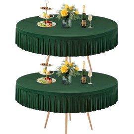 2 Pack Hunter Green Spandex Round Tablecloths for 72in Table, Stretchy Fitted 6FT Round Table Cloths, Wrinkle Free Table Cover with Skirt for Wedding Birthday Party Bridal Shower Banquet