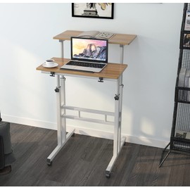 soges 23.6inches Height Adjustable Desk Laptop Desk on The Wheels, Rolling Stand Up Desk Computer Desk Adjustable Standing Desk Sit and Stand Desk Portable Laptop Table, Oak