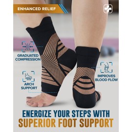 Doctor's Select Copper Ankle Compression Sleeve - Ankle Sleeve Compression Support, Arch Support Socks, Ankle Brace for Men, Compression Ankle Brace, Black with Copper
