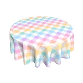 Lvhompro Easter Tablecloth 60 Inch Round Colorful Plaid Holiday Table Cloth Water-Resistant Spill-Proof Washable Fabric Table Cover for Kitchen Dining Party Picnic Indoor Outdoor