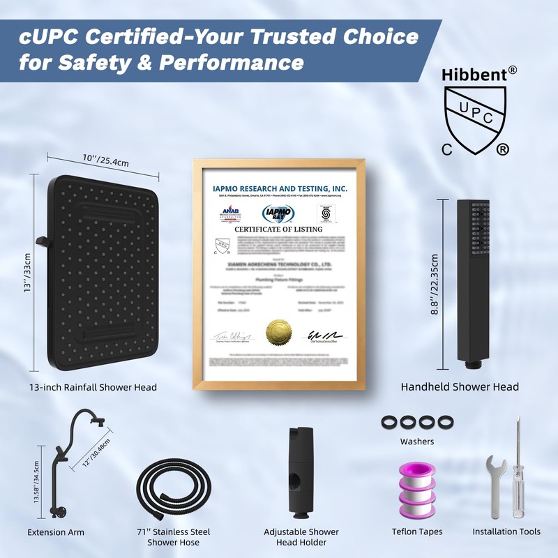 Hibbent Upgraded cUPC Certified 13'' Shower Head Combo, High Pressure