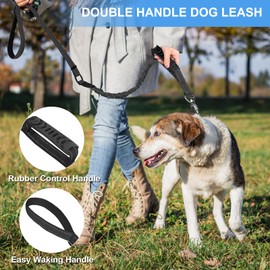 Chioratree Heavy Duty Dog Leash for Medium Large Dogs 2 Pack, Shock Absorbing Bungee Tactical Dog Leash, 4-6FT Strong No Pull Lead with 2 Padded Handle, Car Seatbelt, Light Reflective Rope, HotPink