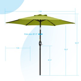 Bonosuki 7.5' Outdoor Umbrella Patio Umbrella 2-Year-Non-Fading Steel Market Umbrella with Push Button Tilt and Crank,Lemon