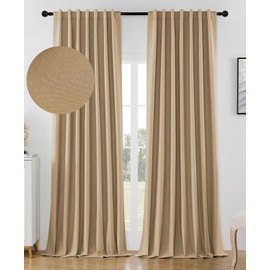 Joydeco Blackout Curtains for Bedroom 72 inch Length，Back Tab/Rod Pocket 100% Blackout Living Room Drapes, Textured Thermal Insulated Blackout Curtains 2 Panels Set,52" W x 72" L,Beige