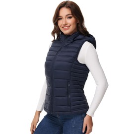 MIDNIGHTSUN Women’s Packable Puffer Vest Lightweight Hooded Full Zip Warm Winter Puffy Vest (Navy, X-Large)