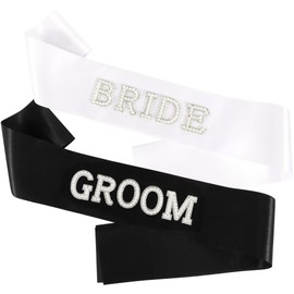 2 Pack Bride and Groom Sash, Bride to be Sash Groom to be Sashes Bridal Shower Sashes Bachelorette Party Bachelor Party Favor Engagement Outfit Pearl Decorations Accessories