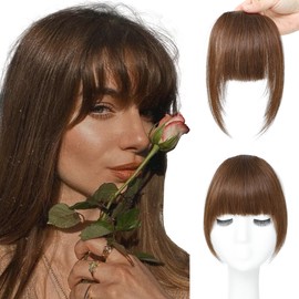 JIEANYAN Clip In Bangs Human Hair French Bangs Light Brown (French Bangs, Light Brown)