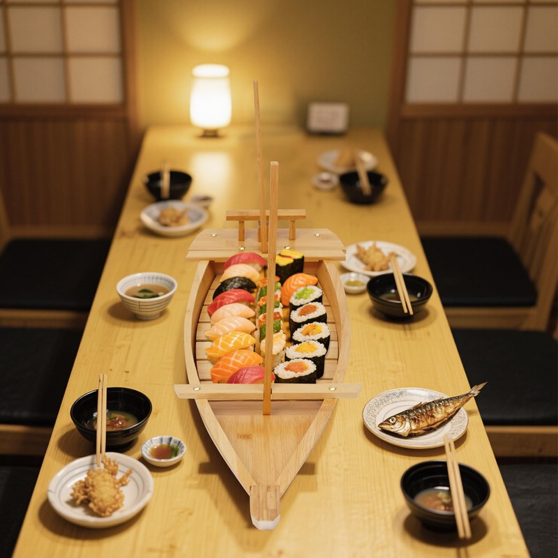 Sushi Boat Serving Tray, 31.5 Inch Large Size Bamboo Sushi