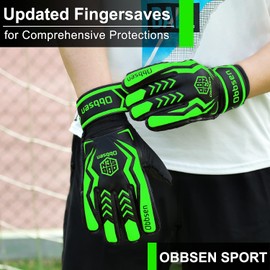 Obbsen Goalkeeper Gloves with Fingersave Football Gloves Goalkeeper with Extra Strong Grip Size 5-7 for Children Teenagers Size 8-10 for Men Women
