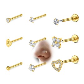 VFUN Threadless Nose Piercing CZ Nose Stud for Women Men Labret Piercing Lip Piercing Push In Flat Back Stud Earrings CZ Nose Nostril Tragus Helix Piercing