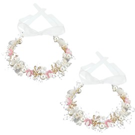 Jimmidy 2 Pcs Flower Girl Headpiece, Silver Pearl Rhinestone Flower Hair Accessories Princess Headband for Bridal Wedding First Communion (pink)