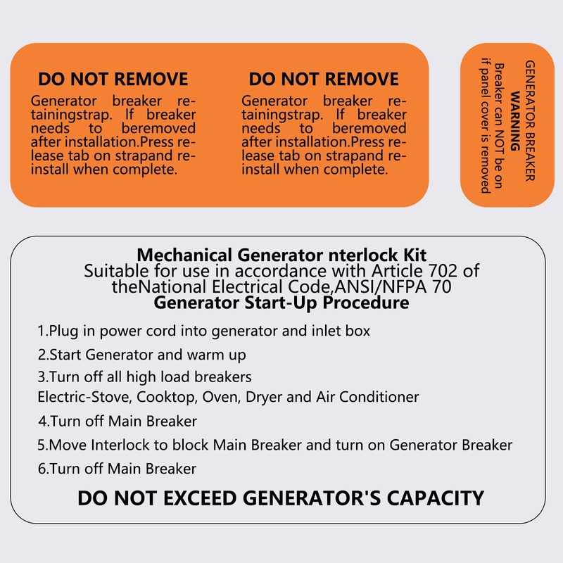 Generator Interlock Kit Compatible with General Electric GE 150 or