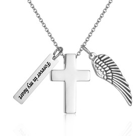 Cross Urn Necklace For Ashes Of Loved Ones Stainless Steel Angel Wing Cremation Jewelry For Women Men Forever In My Heart Memorial Pendant (1pcs)