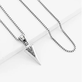 Unbranded Silver Arrowhead Mens Arrow Pendant Necklace 24" Chain - Native American Style