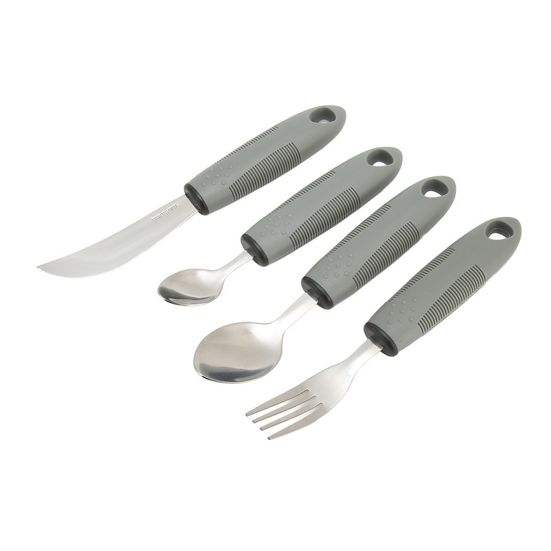 4pcs Adaptive Utensils Knife Fork Spoons Weighted Wide Handles Grey