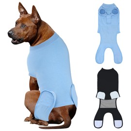 QUEARN 2 Packs Breathable Cotton Dog Recovery Suit for After Neuter Spay Abdominal Wounds Protector, Professional Anti-Licking Onesies for Male Female Pets Surgery Bandages, 2XL Black Blue Pure