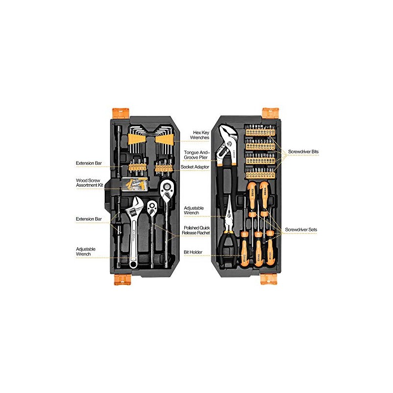 DEKOPRO 192 Piece Mechanics Tool Set Socket Wrench Set, Plastic