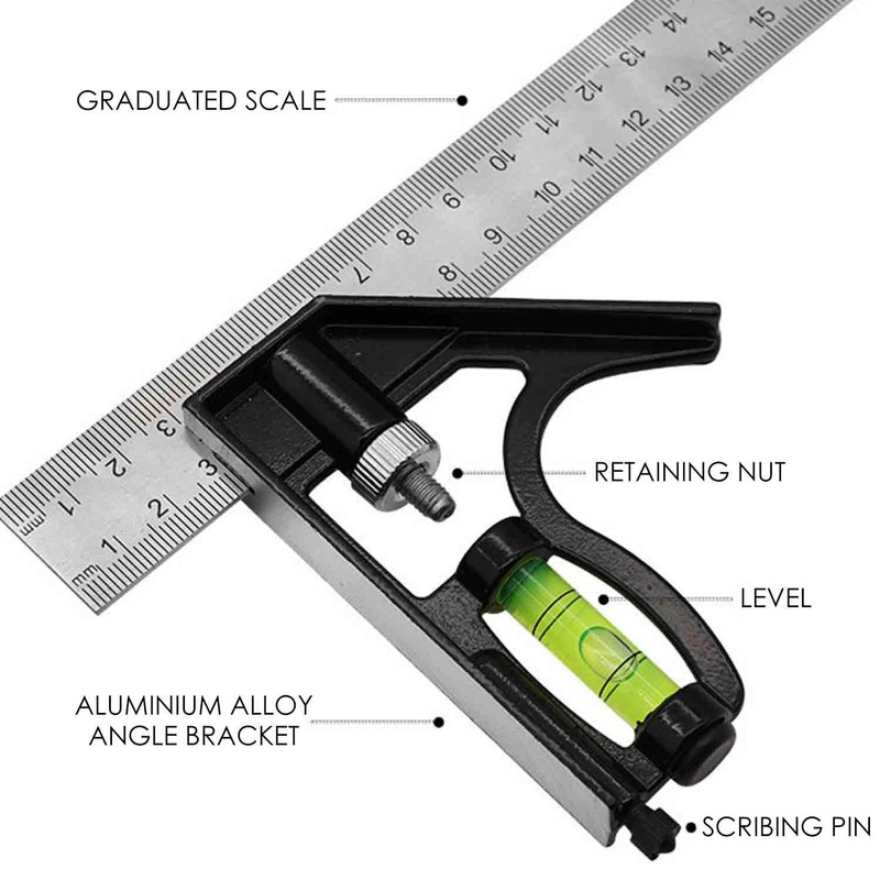 1 Carpentry Square, 1 Soft Square, Adjustable Square, Woodworking Measuring