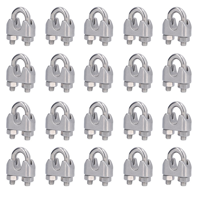 20Pcs Stainless Steel Wire Rope Clamp Hardware Rigging Cable Clip