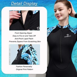 Skyone Full Body Rash Guard Swimsuit Dive Skins for Women Men, Thin Wet Suit Diving Suit UV Protection Long Sleeve Scuba Skin (Black Blue Women, X-Large)
