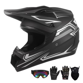 Youth Motocross Kids Dirt Bike Helmets ATV Bump Safty Full Face Motorcycle Helmet Off-Road Mountain Bike Helmet with Goggles Gloves Mask DOT Approved (Grey, Medium)