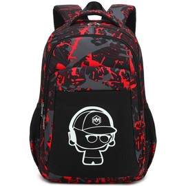 LEDAOU School Backpack Boys Teenager Girls School Bags Kids Backpacks Waterproof Lightweight School Bag Large for School Gifts, Sketch Red Black