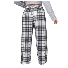 Floerns Pantalones de dormir para mujer, talla grande, estampado a cuadros, nudo frontal, ropa de dormir, Azul (Dusty Blue), XXX-Grande