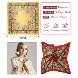 Senker Fashion 35" Women Satin Square Head Scarf, Pirate Accessories Silk Scarf Bandana for Hair Wrapping and Sleeping