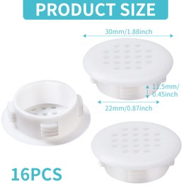 16 Pcs Round Ventilation Grilles 30 mm White Plastic Louver Vents Enclosure Mesh Air Vent Shoe Cabinet Soffit Vents Grating Cover Ventilation of Cabinet, Wardrobe, Bookshelf, Shoe Cupboard