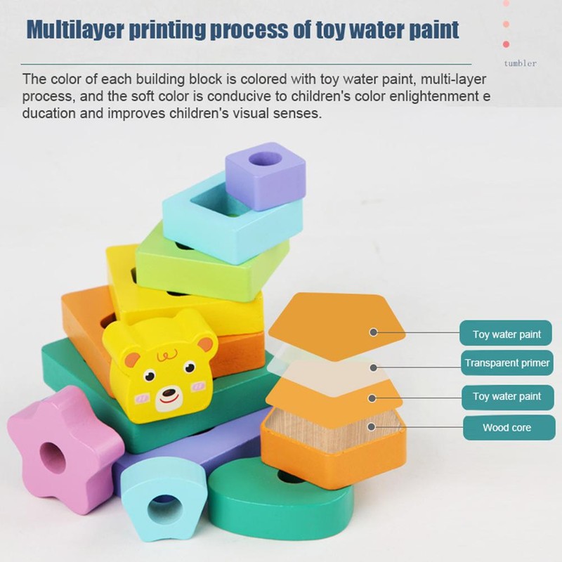 Wooden Tower Stacking Ring Toys for Kids Building Blocks Tower