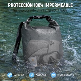 Bolsa Seca Impermeable Deportes Acuáticos con Funda Celular (Negro, 5L)