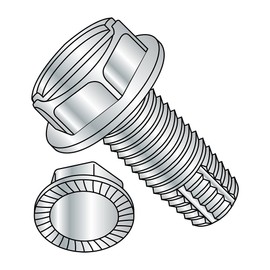Small Parts 1206FSWS Steel Thread Cutting Screw, Zinc Plated Finish, Serrated Hex Washer Head, Slotted Drive, Type F, #12-24 Thread Size, 3/8" Length (Pack of 100)