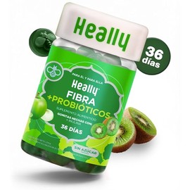 Probióticos + Fibra – Heally, Gomitas, Apoyo en Salud Intestinal, Sabor Manzana y Kiwi, Fibra Inulina y Lactobacilos, 100% Natural y Veganas, Sin Azúc