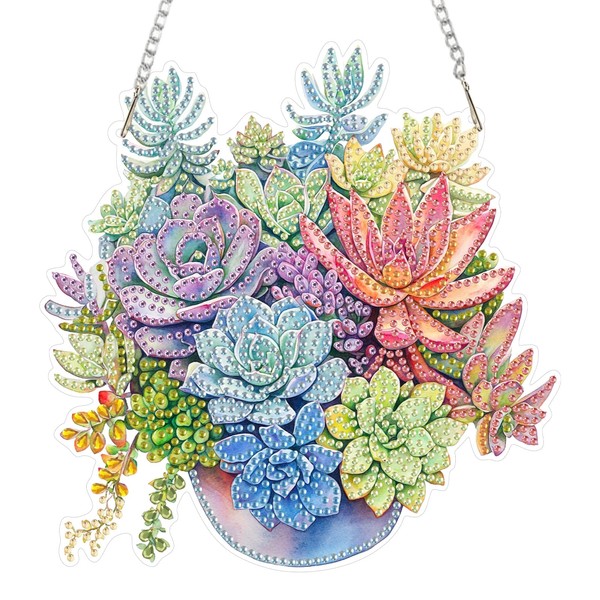 RICUVED Hanging Diamond Art Kit Succulent, Special Shaped Crystal Gem