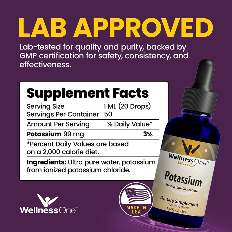WellnessOne Ionic Potassium Supplement - Potassium Chloride Drops for Fast