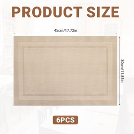 Placemats Set of 6, 30x45cm PVC Table Mats, Heat Resistant Placemat Square Non Slip Wipeable Washable for Home and Restaurant Use Kitchen Dining Table(Beige)