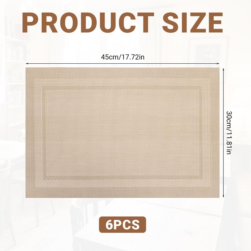 Placemats Set of 6, 30x45cm PVC Table Mats, Heat Resistant