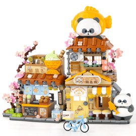 Finger Rock Street View Mini City Shop Building Set, Cute Panda Animals Building Toys Creative Architecture Set, Ideas Gifts for Adults Kids 8+ (858PCS)