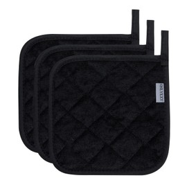 ONLYKXY 3pcs Cotton Heat Resistant Pads Basic 17cm/6.7inch Square Pot Holder Multipurpose Quilted Liner Little Trivet Cloth Potholders for Hot Cold Kitchen Baking Cooking Oven (Black)