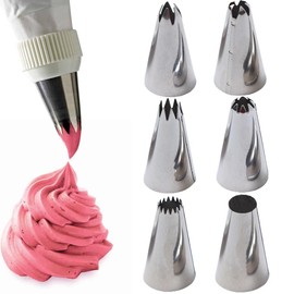Pack of 6 Professional Icing Nozzles Large for Decorating Cakes, Cupcakes, Churros, Donuts, Nozzles Compatible with Piping Bag/Piping Bag, Baking Accessories