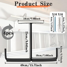 Qinbszad 15.7 Inch Heavy Duty Ceiling Storage Racks, Overhead Garage Storage Hook, Utility Hooks for Bike Pipe Ladder Wood and Tool (Black, 4pcs)