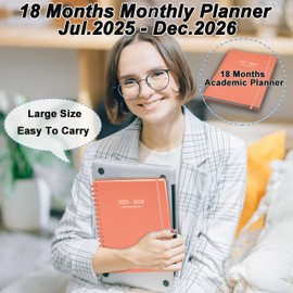 Monthly Planner 2025-2026 (7.4'' x 9.6''), 18 Months Agenda Planner from Jul 2025-Dec 2026, Calendar 2025 with Pocket, 120GSM Paper, Pink