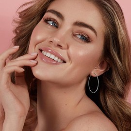 Sterling Silver Post Hoop Earrings - 14k White Gold Plated Larg Big Hoop Earrings Set Hypoallergenic Lightweight Thin Silver Hoop Earrings for Women 30mm