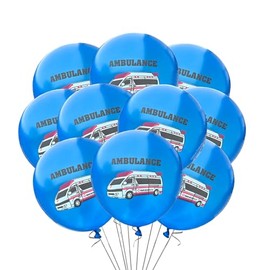 Ambulance Latex Balloons 12 Count, Ambulance Birthday, EMT Decoration, Paramedic or Emergency Medical Technician Balloons, 12 Inch Standard Size (Blue)