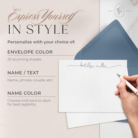 Curio Press Papelería personalizada para mujeres y hombres – Tarjetas de agradecimiento planas A2 con tarjetas de notas personalizadas, tarjetas de no