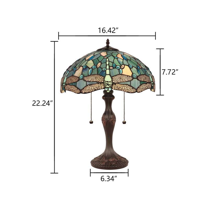 Chloe Lighting SUNNIVA Dragonfly Tiffany-Style 2-Light Table Lamp 16" Shade
